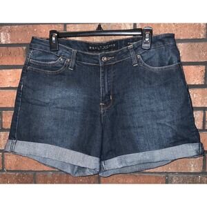 Salt Works Women Dark Wash Medium Rise Cuffed Denim Shorts Blue Size 14